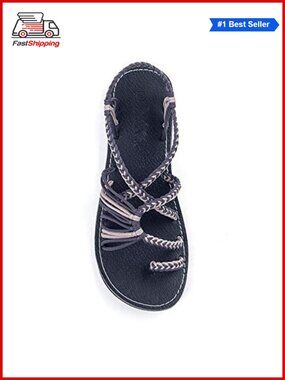 Handwoven Nylon Strap Flat Sandals Beach Casual Open Toe Slip On